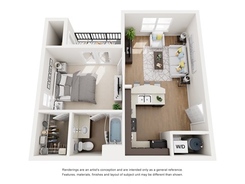 Floor plan for 1 bed, 1 bath, 560 sqft